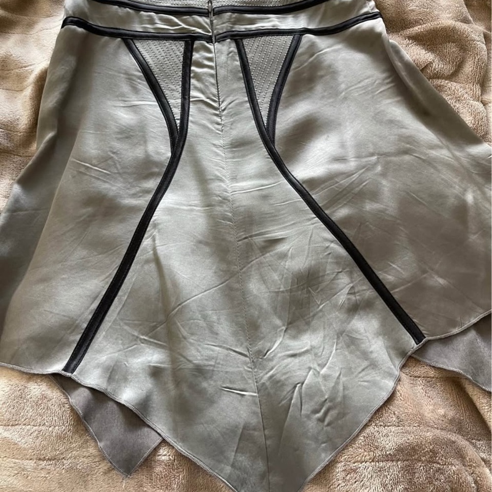 Bebe Silver Asymmetrical Skater Mini Skirt for Cocktail